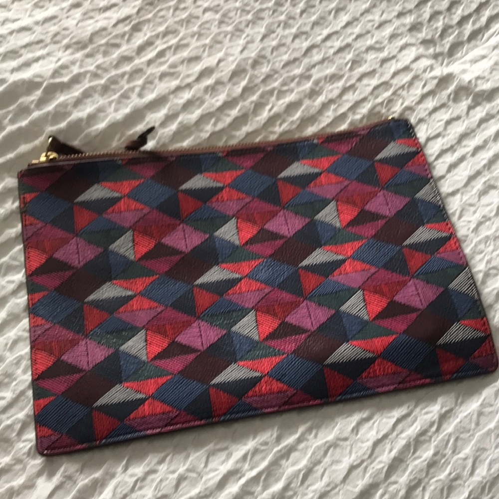NWT Fossil Leather Multi Print Envelope Clutch